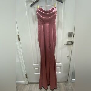 Long mauve pink formal dress. Nude transparent inner corset look front and back.